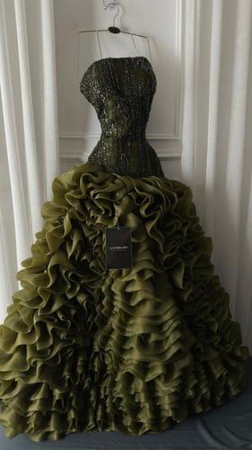 فستان سهرة باللون الزيتي