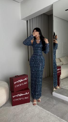 فستان سهره مزين باكمام طويلة