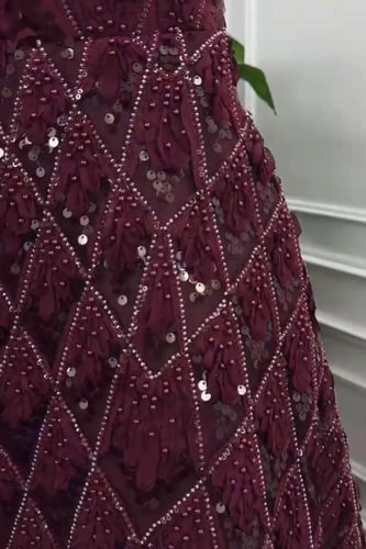 فستان سهره توب مزين بالخرز لونين