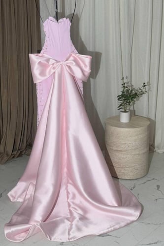 فستان سهره توب بأكمام منفصلة وبذل طويل لون وردي