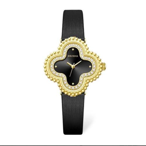ساعة جلد أسود بذهبي