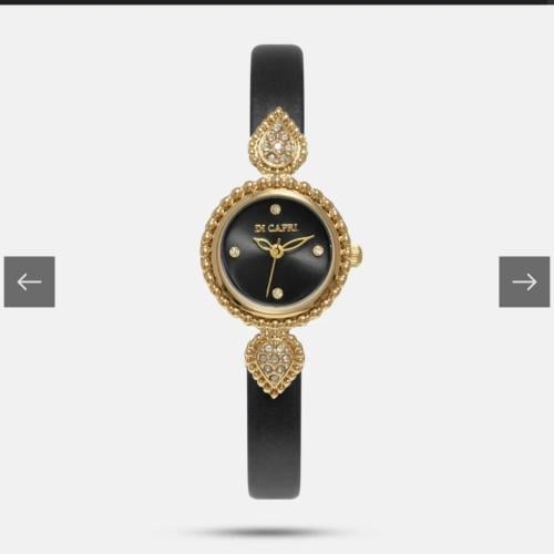 ساعة جلد اسود بذهبي