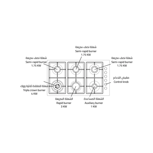 سطح غاز جنرال سوبريم مدمج 4000 واط 6 عيون ستانلس ا...