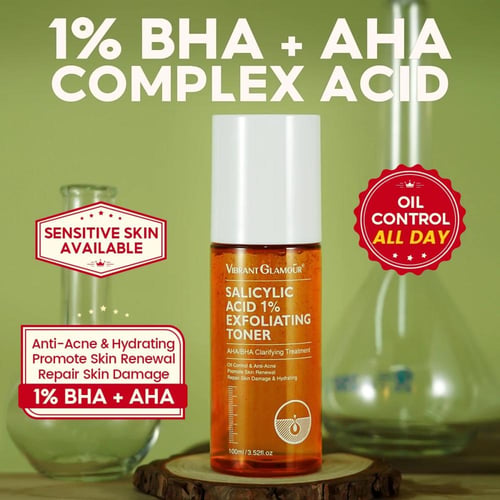 تونر مقشر بحمض الساليسيليك AHA+BHA 1%، تنظيف عميق،...