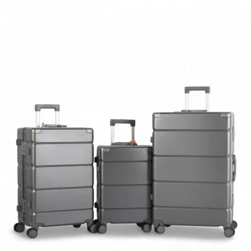 طقم حقائب سفر فاخرة من الألومنيوم - 3 قطع بتصميم ع...