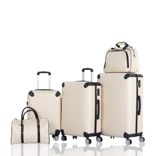 طقم حقائب سفر فاخرة ومحصنة - 5 قطع (3 ترولي + 2 حق...