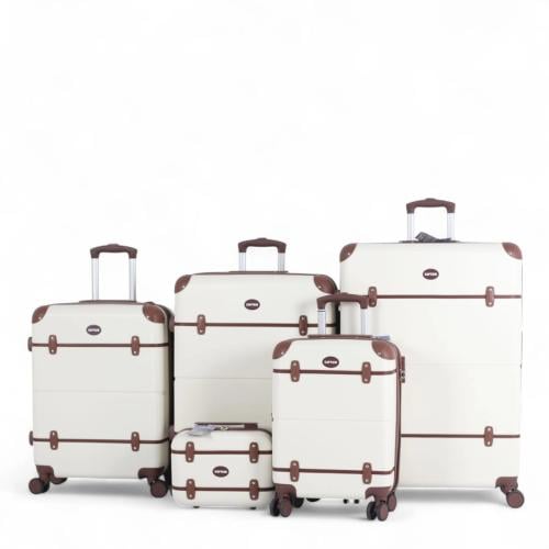 طقم حقائب سفر كلاسيكي فاخر - 5 قطع بتصميم أنيق وحم...