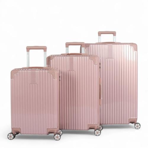 طقم حقائب سفر صلبة بتصميم الألومنيوم الأنيق - 3 قط...