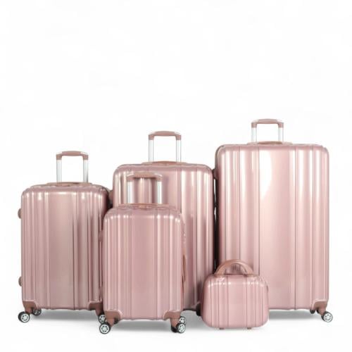 طقم حقائب سفر عصري ومتين - 5 قطع من مادة ABS عالية...