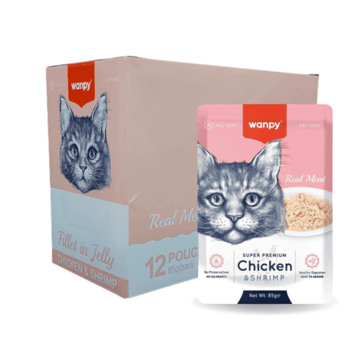 وانبي اظرف طعام رطب دجاج مع الجمبري في الجيلي للقط...