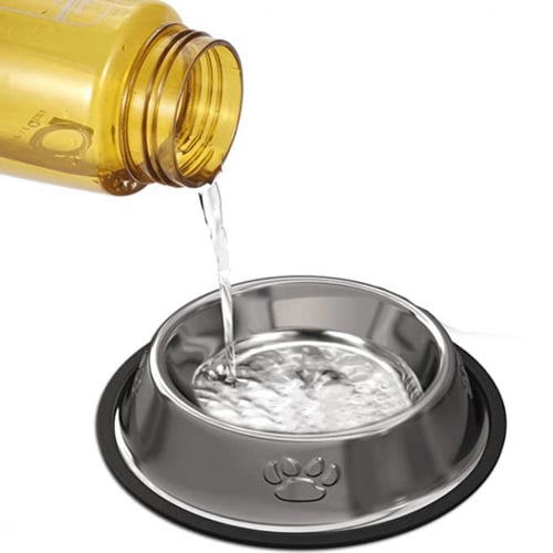 صحن طعام وشراب ستيل للقطط والكلاب مع قاعدة تمنع ال...