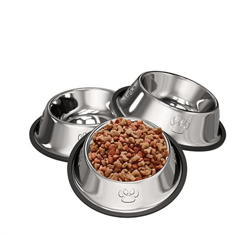 صحن طعام وشراب ستيل للقطط والكلاب مع قاعدة تمنع ال...