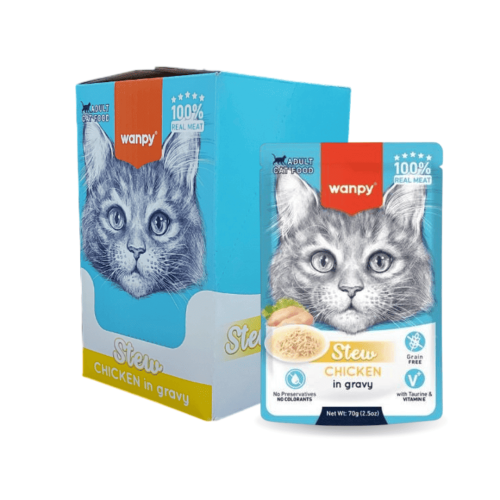 وانبي اظرف طعام رطب دجاج في المرق للقطط 10 حبة 85...