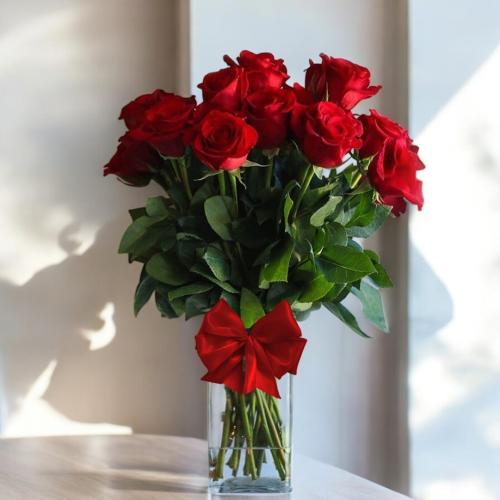 Red flower vase for Valentine's Day