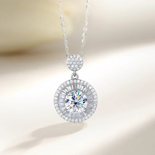 قلادة مستديرة الماس مويسانيتي 2 قيراط
