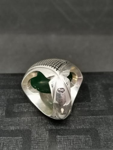 خاتم الفضة بحجر عقيق خرساني ايراني أخضر بصياغة الأ...