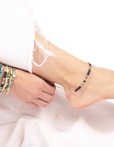 Navy/Yellow Tila Beads Anklet