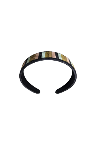 Black and Cream Striped Beaded Headband