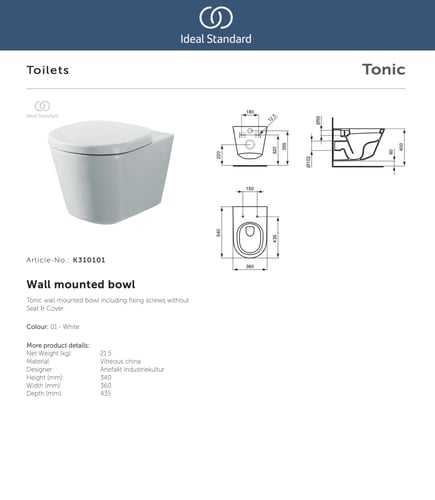 كرسي معلق تونك Tonic ايديل ستاندرد / IDEAL STANDAR...