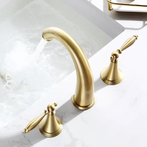 خلاط مغسلة 3 فتحه مدور ذهبي مطفي