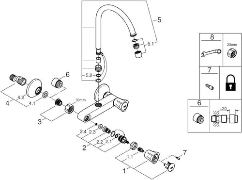 خلاط مجلى جداري جروهي / GROHE