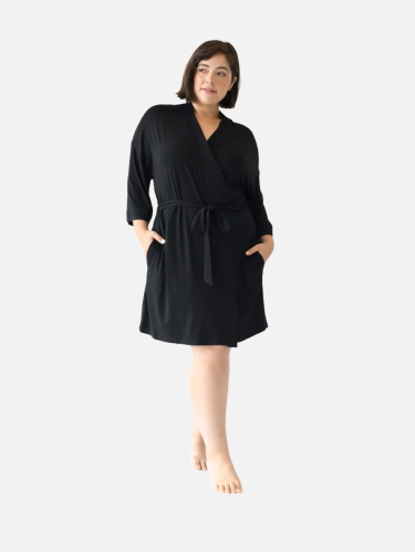 روب كيمونو من البامبو الطبيعي-اسود