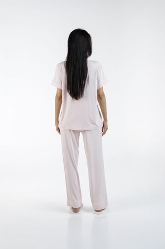 طقم بيجاما بأكمام قصيرة من البامبو الطبيعي-وردي بل...