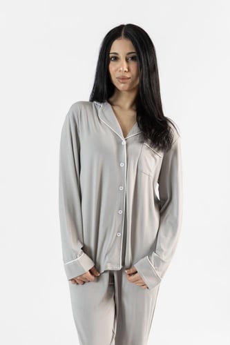 طقم بيجاما بأكمام طويلة من البامبو الطبيعي-رمادي