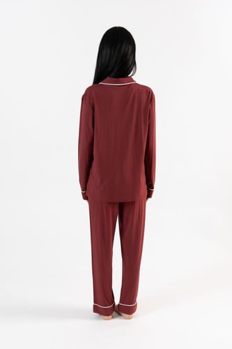 طقم بيجاما بأكمام طويلة من البامبو الطبيعي- بورقان...