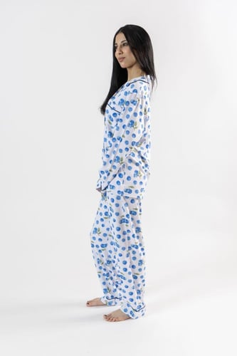 طقم بيجاما بأكمام طويلة من البامبو الطبيعي- بلو بي...