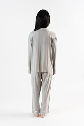 طقم بيجاما بأكمام طويلة من البامبو الطبيعي-رمادي
