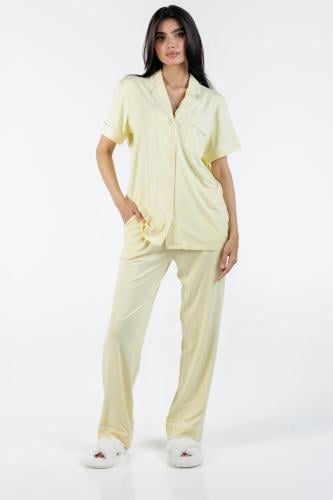 طقم بيجاما بأكمام قصيرة من البامبو الطبيعي-اصفر