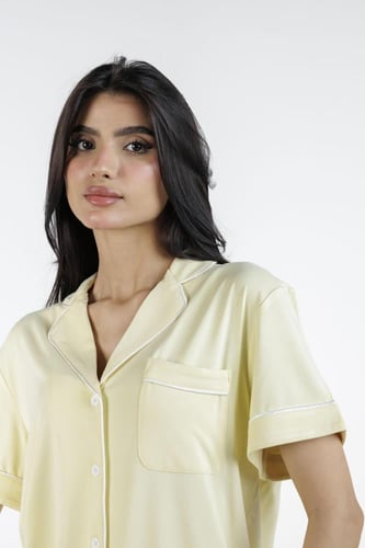 طقم بيجاما بأكمام قصيرة من البامبو الطبيعي-اصفر