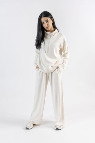 طقم لاونج وير من البامبو الطبيعي- Half zip