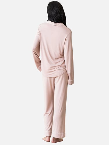 طقم بيجاما بأكمام طويلة من البامبو الطبيعي-وردي بل...