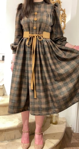 فستان كاروهات من قماش الشمواه ا بحزام