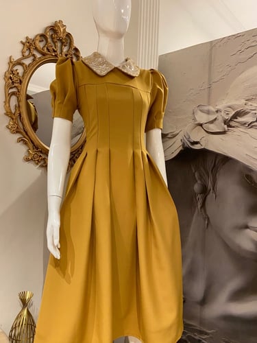 فستان بياقة مطرزة