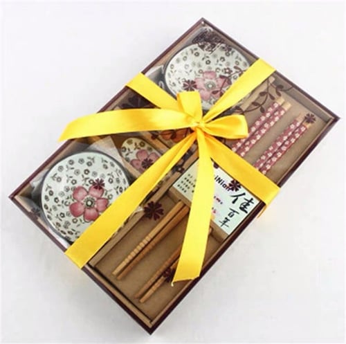 طقم اعواد صينية مصنوع بالخيزران الطبيعي اللون احمر