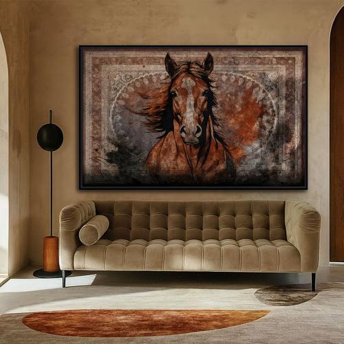 لوحة قماشية بتصميم الخيول مع برواز مجوف