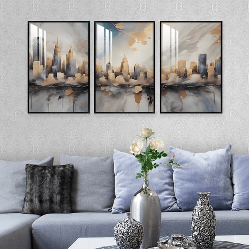 ثلاث لوحات جدارية مع برواز واكريلك شفاف بتصميم الف...