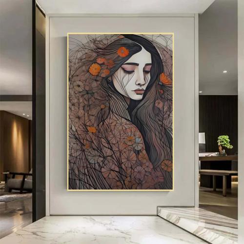 لوحة قماشية بتصميم تجريدي بتصميم فتاةمع برواز مجوف