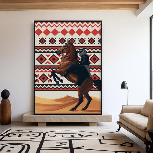 لوحة قماشية بتصميم تراثي لفن السدو مع برواز مجوف