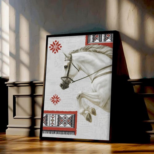 لوحة قماشية بتصميم خيل مع برواز مجوف