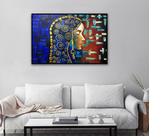 لوحة قماشية بتصميم امرآة مع برواز مجوف