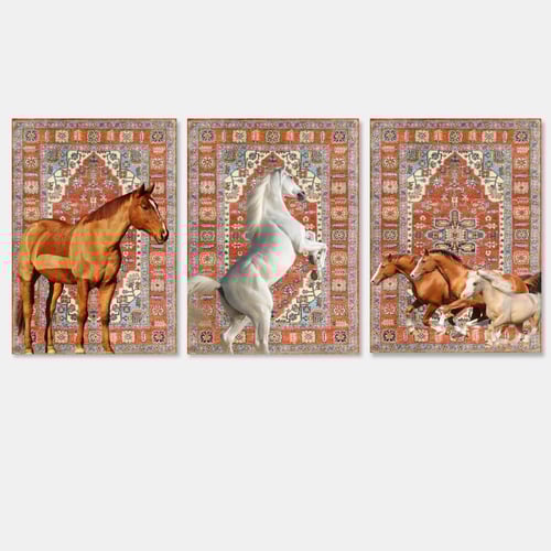 ثلاث لوحات جدارية مع برواز واكريلك شفاف بتصميم حصا...