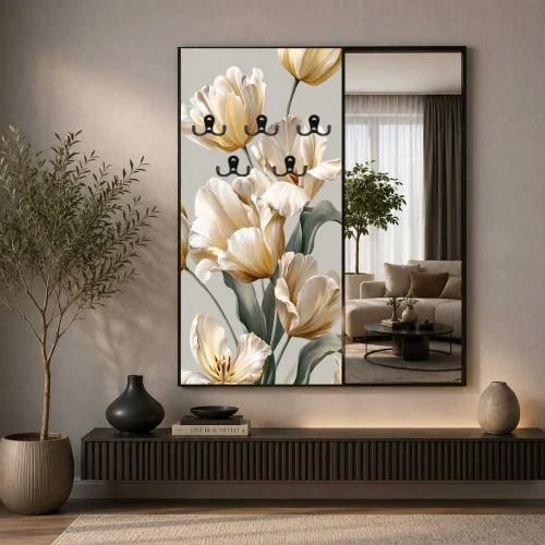 لوحة قماشية بتصميم الفن خيل لتعليق الملابس مرآة