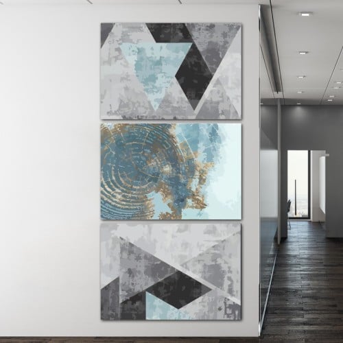 ثلاث لوحات قماشية بتصميم تجريدي مع برواز اسود مقاس...