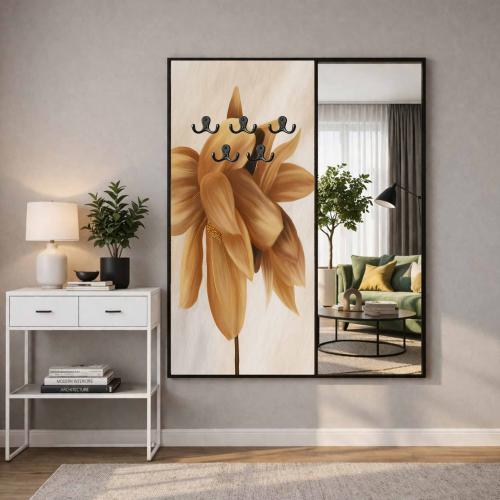 لوحة قماشية بتصميم مودرن لتعليق الملابس مع مرآة