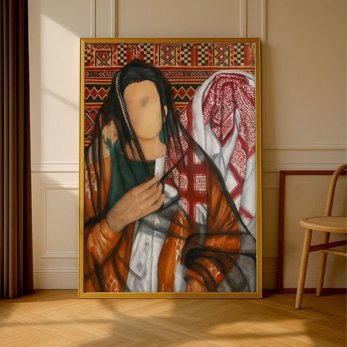 لوحة قماشية بتصميم تراثي لفن السدو مع برواز مجوف