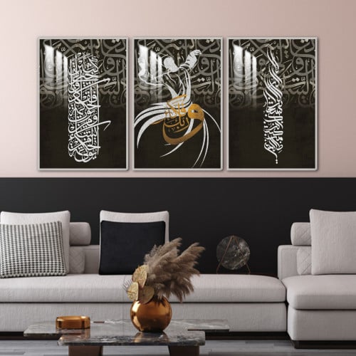 ثلاث لوحات جدارية مع برواز واكريلك شفاف